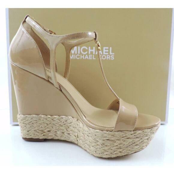 Women's Shoes Michael Kors Kerri Wedge Platform Heels Sandal Nude Patent Size 10 - Picture 4 of 9